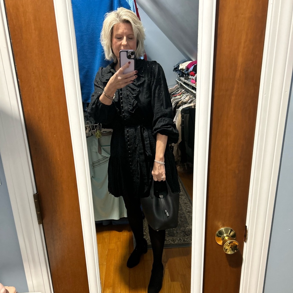 Elegant Black Eyelet Dress with Ruffles - Picture 2 of 10